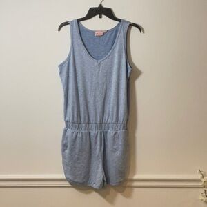 Blue Sleeveless V-Neck Romper with Elastic Waist